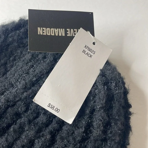 Steve Madden Black Ribbed Beanie / Hat